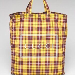 Gucci Yellow/Burgundy Nylon Medium Check Montecarlo Tote Bag